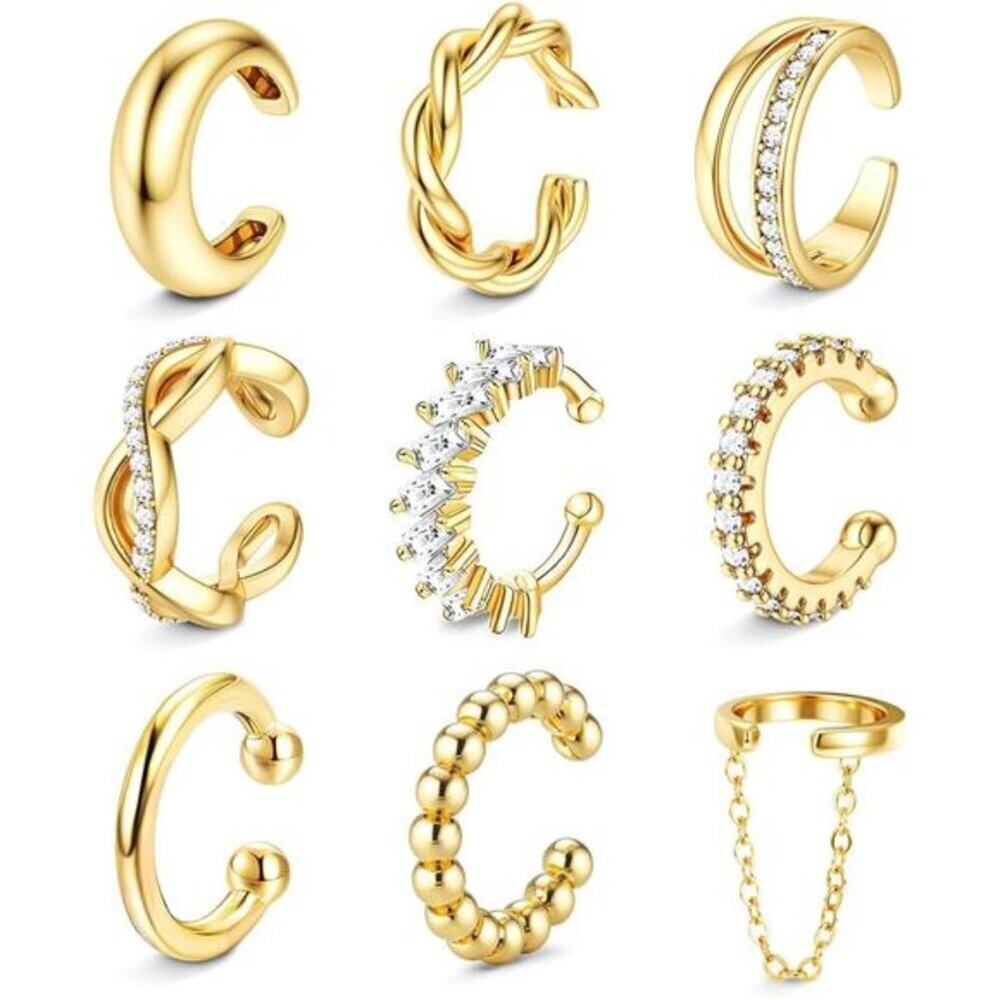 9PCS Ear Cuffs Earrings for Women Non Piercing 14K Gold Plated - Hypoallergenic
